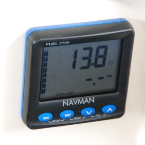 Media 'NAVMAN 3100 Fuel Management Display, indicating the 12VDC Buss  voltage.' in album 'Toys are all in: Raymarine 4KW radar w/ C80 display, Garmin 2006C w/fish finder , ST6001 Autopilot, NAVMAN 3100 Fuel Flow management system, ICOM M502 VHF and Standard Signaler/Hailer. Love those toys; especially the radar chart overlay & fuel management system.'