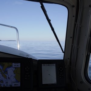 Looking north to a flat calm southern end of Georgia Strait