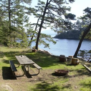 One of the scenic campsites along active cove on Patos