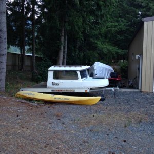 Cabin removed from hull, took 3 of us to carry it there