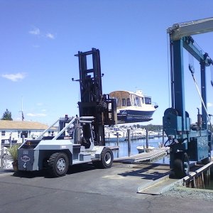Media 'Betty Ann lowered into the water' in album 'Our 2012 new home:   Port Niantic boat valet facility in Niantic Bay Connecticut.'
