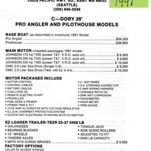C-Dory 26' 1990 
Pro Angler & Pilothouse models 
Page 1