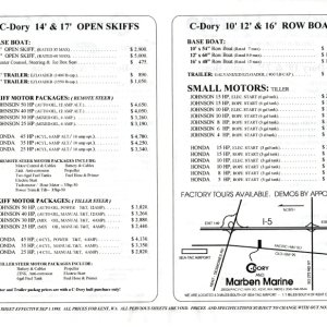 C-Dory 1993 Misc prices Pg 1
14,17 Open Skiffs 
10, 12 & 16 Row Boats
