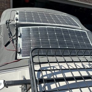 Flexible Solar Panels Velcroed to Bimini Cover