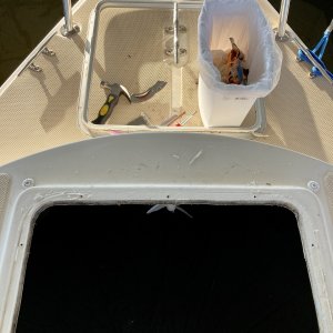 The main hatch has has been leaking for a while but I wanted to get off the great lakes before taking it apart (I made a quick and dirty rain cover that attached into the four existing snaps for the sun shade)