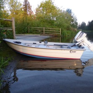 Back at the ramp. At first I wondered why the long shaft transom on such a small boat, but it is nice if you sit on the rear bench there's still plenty of freeboard.