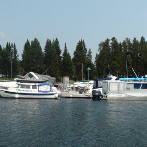 Media 'This years dock spot at BridgeBay Marina, Yellowstone Lake. Shared with friend Les & Sandy Fisher & their Hewes Craft 26 with twin Yamaha 250\'s' in album 'Bill Roche at Wolf Bay with his new 23 Ranger Tug'