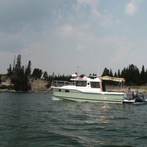 Bill Roche\'s new Ranger Tug 23.  He spent a month this year at  Yellowstone Lake with it & we were there too much of that time.