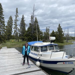 Grand daughter Wrenny at Eagle Bay campspot.  She drove the boat all the way back to Bridge Bay without me give  her directions.