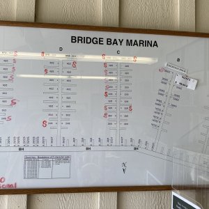 Bridge Bay Marina dock slips.  We are in B-1.