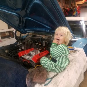 Media 'Finn rebuild Chevy 327 2020' in album 'Rob Jr 1975. I was 4, the car my parents bought brand new in 1968. The original SUV. A Chevy Impala Convertible with factory disc brakes, AC, power top, Turbo 400, and 12 bolt posi. They gave me the car in 1989.'