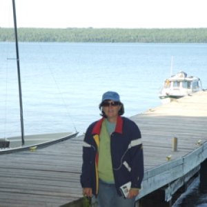Linda in layered jackets-50 degrees going on hike