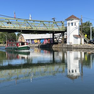 Packet boat coming under the Albion lift bridge