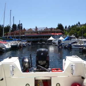 Finally escaping the tiny Schooner Cove marina.