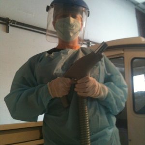 Media 'Rachel all geared up to tackle any fiberglass debris that comes her way. I was in short sleeves caked in 4200.' in album 'Rachel all geared up to tackle any fiberglass debris that comes her way. I was in short sleeves caked in 4200.'