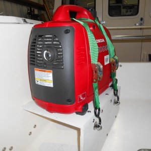 Honda generator strapped down.