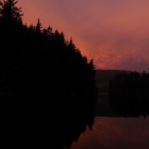 Media 'Had a nice sunset.' in album 'This is where the highway to Port Alice crosses the Marble River.  Years ago I kayaked down the river and then paddled to Coal Harbor to run the shuttle.  Lots of caves along the river, some showing signs of human habitation.'