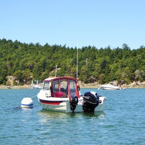 Media 'Sunday June 14, 2015, kicker is mounted back onto transom and ready to pack up the dinghy.' in album 'Clinton. May 3, 2015'