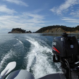 Running from Shallow Bay to Fossil Bay in the dinghy.