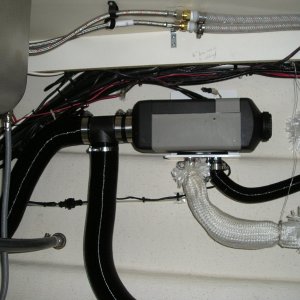 Webasto installed against the hull under the galley