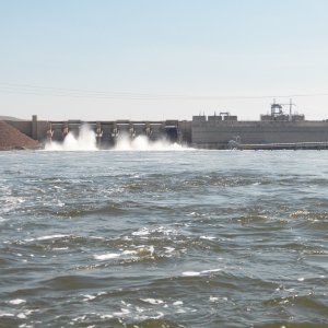 The top of the reservoir is directly against the spillway of the next dam (Little Goose).