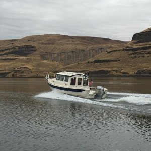 Pounder on the Snake River with a neat Railroad bridge in the background