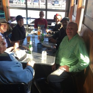 Socializing at the Puffin Cafe, Port of Camas