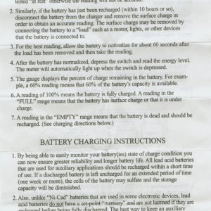 Sea Angel's Battery Guage Operating Instructions.