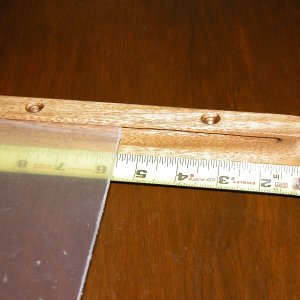 Media 'The guides for the plexiglass stop abt 1/2" from each end of the 9" guides. The above pix is the bottom support guide.' in album 'Top support guide resting on a 3/4" temp. spacer to simulate the cabin setup.'