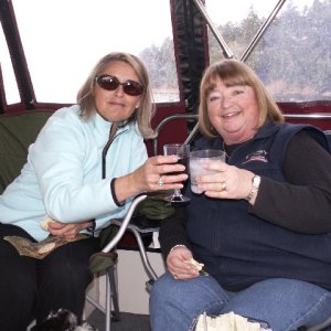 Vicki Anderson and Patty Anderson - Sundowners on Daydream Cockpit 4-4-09