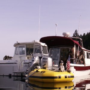Trophy Daydream and Baxter in Dinghy
