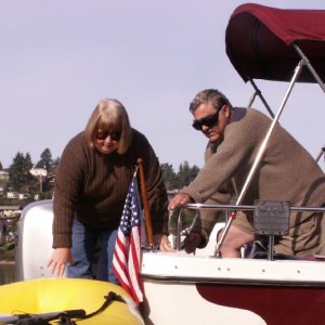 Patty and Pat Getting in Dinghy