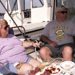 Patty and Garry Anderson on Daydream Cockpit - Sunday Lunch