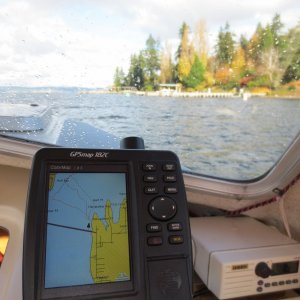 Just zig-zagging around the lake in the lee of the 520 floating bridge, out of the big chop, getting some time on the motors