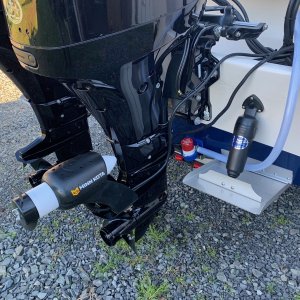 Media 'Bait tank pump and electric trolling motor.' in album 'Fish box, cutting table, and bait tank.'
