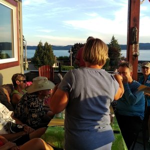 Martin from Comox doing a C-Dory facts quiz.  Most people bombed!  Lots of laughs!