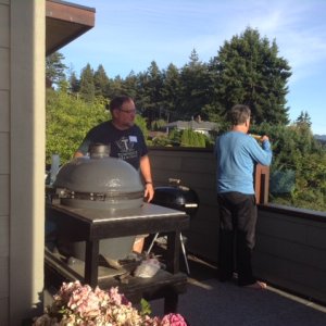 Ron's bbq's cooking the salmon