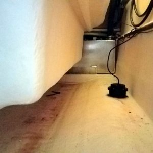 Under fishbox, in-hull transducer placement.