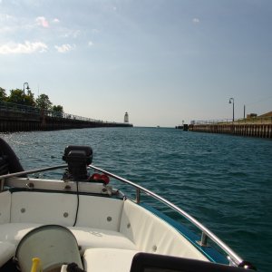 Media 'Leaving Charlevoix for Lake Michigan' in album 'The Sea Beagle! 1987 Glasstream 152 Tempest vith Volvo Penta 4 cylinder. We completely restored this boat.'
