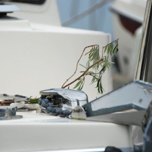 A branch of greenery on the bow to ensure safe returns