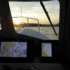 Getting a Friday night start to the Labor Day weekend. Departed Twin Bridges at 6:20 PM, heading across Rosario strait as the sun was setting.