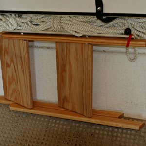 Ladder stowed up under gunnel
