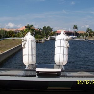 Media 'Out of the way location for fenders w/o using up storage space or obstructing the view of the front corners of the boat.' in album 'I have 2 hand held radio's and have mounted the charging brackets in the helm next to the on board vhf radio mic.  They are wired in to stay charged'
