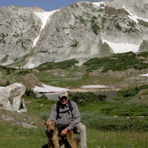 Nick and Boomer hiking in Wyoming's Snowy Range.