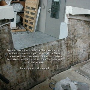 Media 'stripped transom' in album 'the motor well is detached and ready for stripping the rotten wood out'