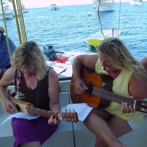 Talented Duo of Cathy & Wendy play and sing at Mike's birthday party
