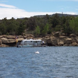 Unique houseboat moored at Sims Marina