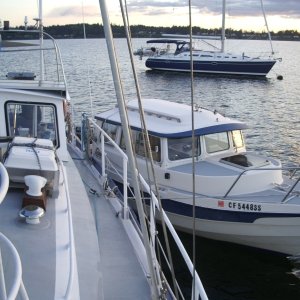 Visiting with friends outside Boston Harbor Marina