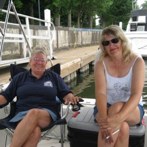 Joan and Jan in Wild Blue's cockpit