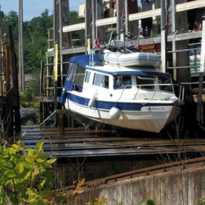 Wild Blue in the Big Chute Marine Railway
